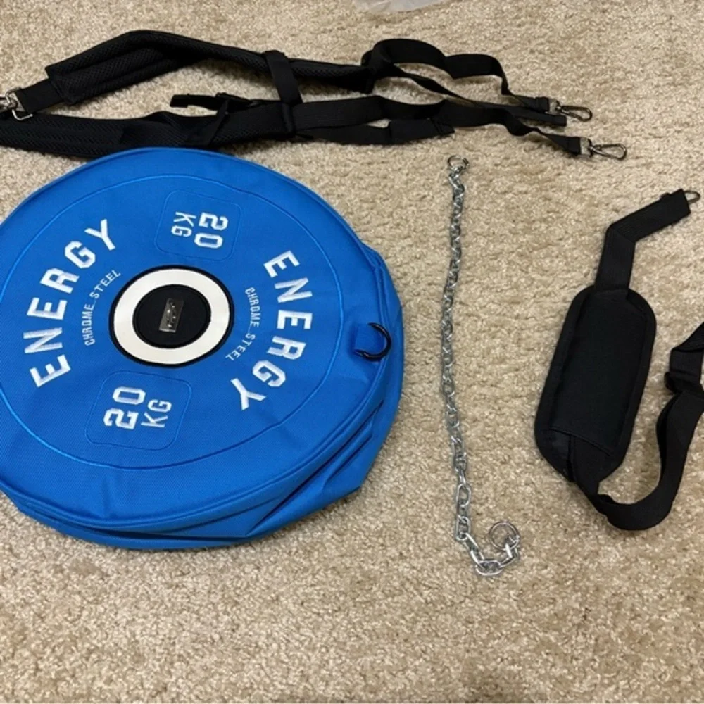 Energy Weight Plate Messenger Bag Blue‎ 20KG Chrome Steel Gym Novelty Crossbody